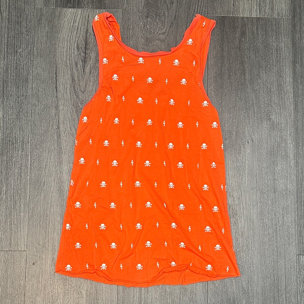 Zoe Karssen Orange Tank Top with Skull Pattern